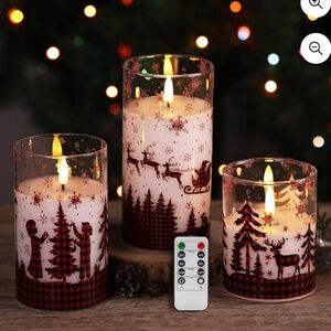 Christmas Red Buffalo Plaid Glass Flameless LED Candles W Remote Eywamage Set